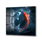 Yin Yang Koi Balıkları Cam Tablo - Su Dansı ve Uyum