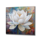 Zarif Beyaz Lotus Çiçeği Modern Sanat Cam Tablo