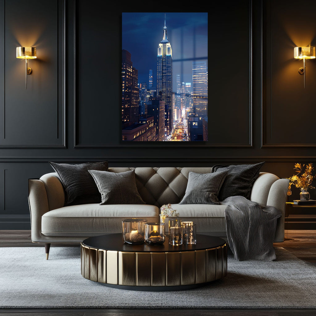 Empire State Gecesi: New York Şehir Manzaralı Cam Tablo