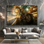 Işık Hızında Yolculuk: Fütüristik Motosiklet Cam Tablo