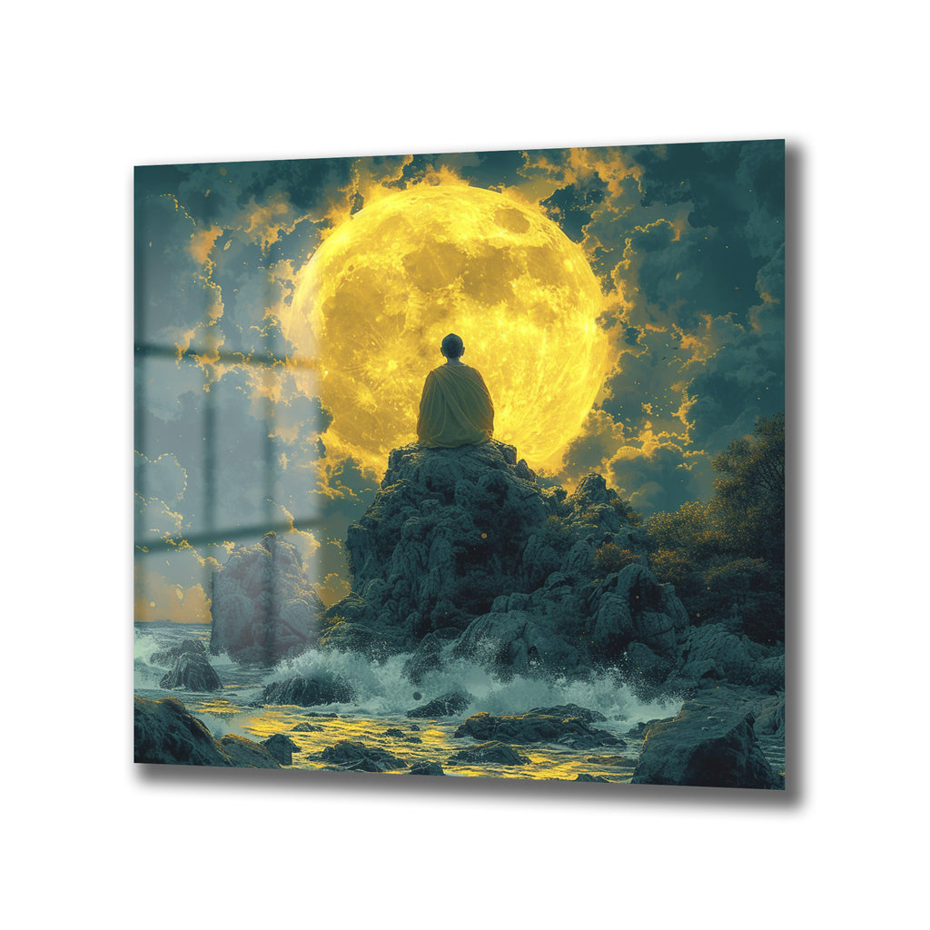 Ay Işığında Meditasyon: Dingin Ruhlar İçin Cam Tablo