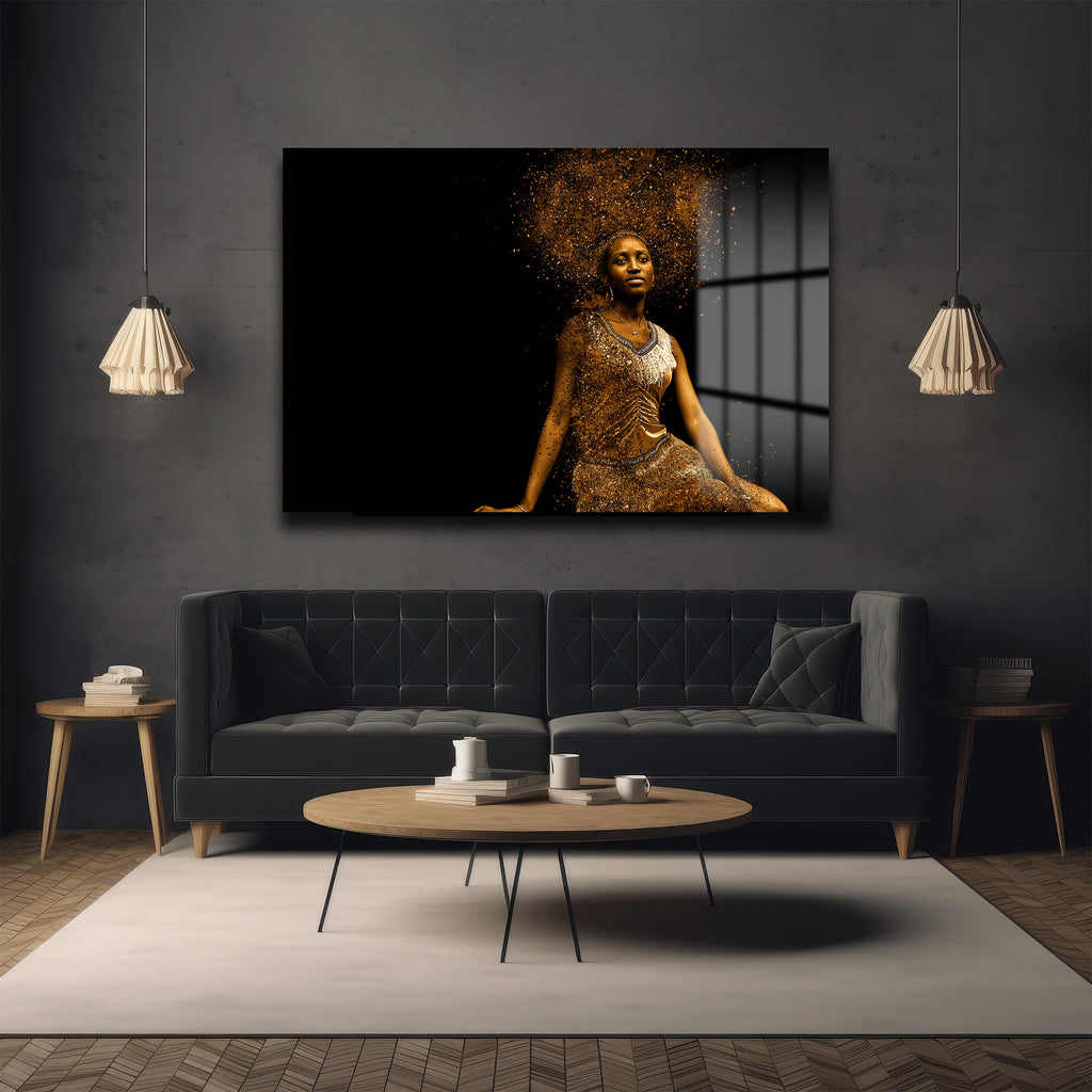 Altın Işıltılı Yükseliş: Modern Sanat Cam Tablo