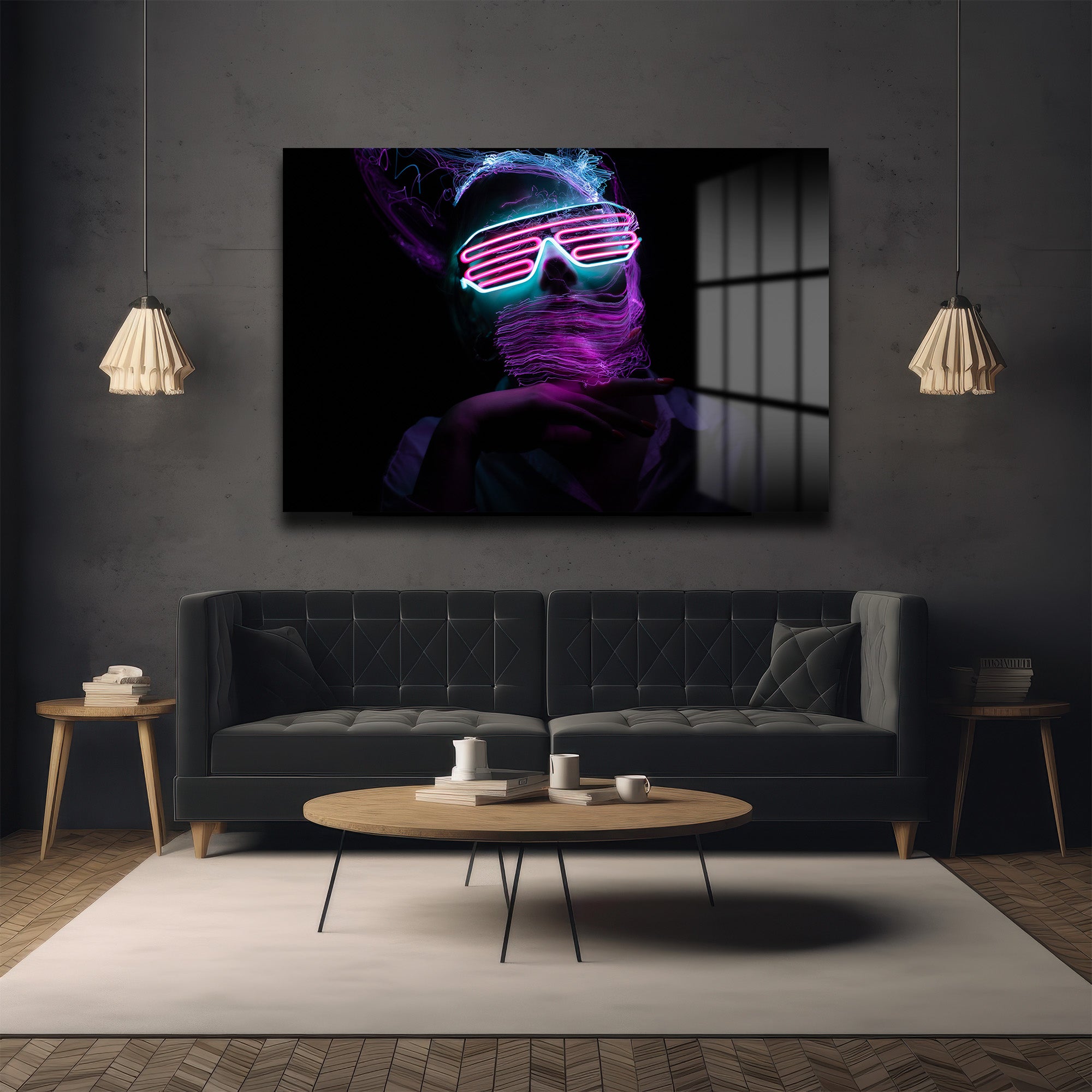 Neon Enerjisi: Fütüristik Işık Sanatı Cam Tablo