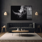 Heybetli Gergedan: Siyah Beyaz Modern Cam Tablo