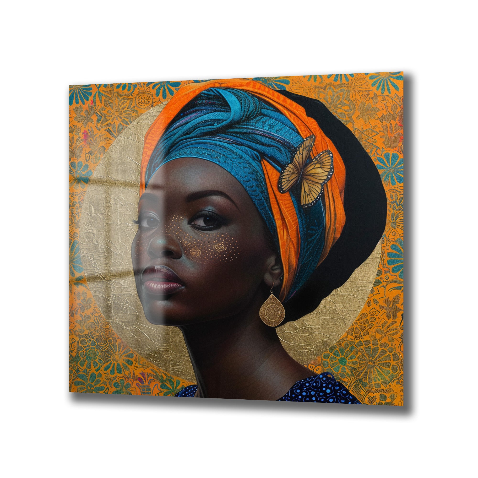Vibrant Afrika Kadını Portresi Cam Tablo