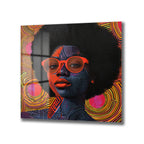 Vibrant Afro Stil Kadın Portresi Modern Cam Tablo