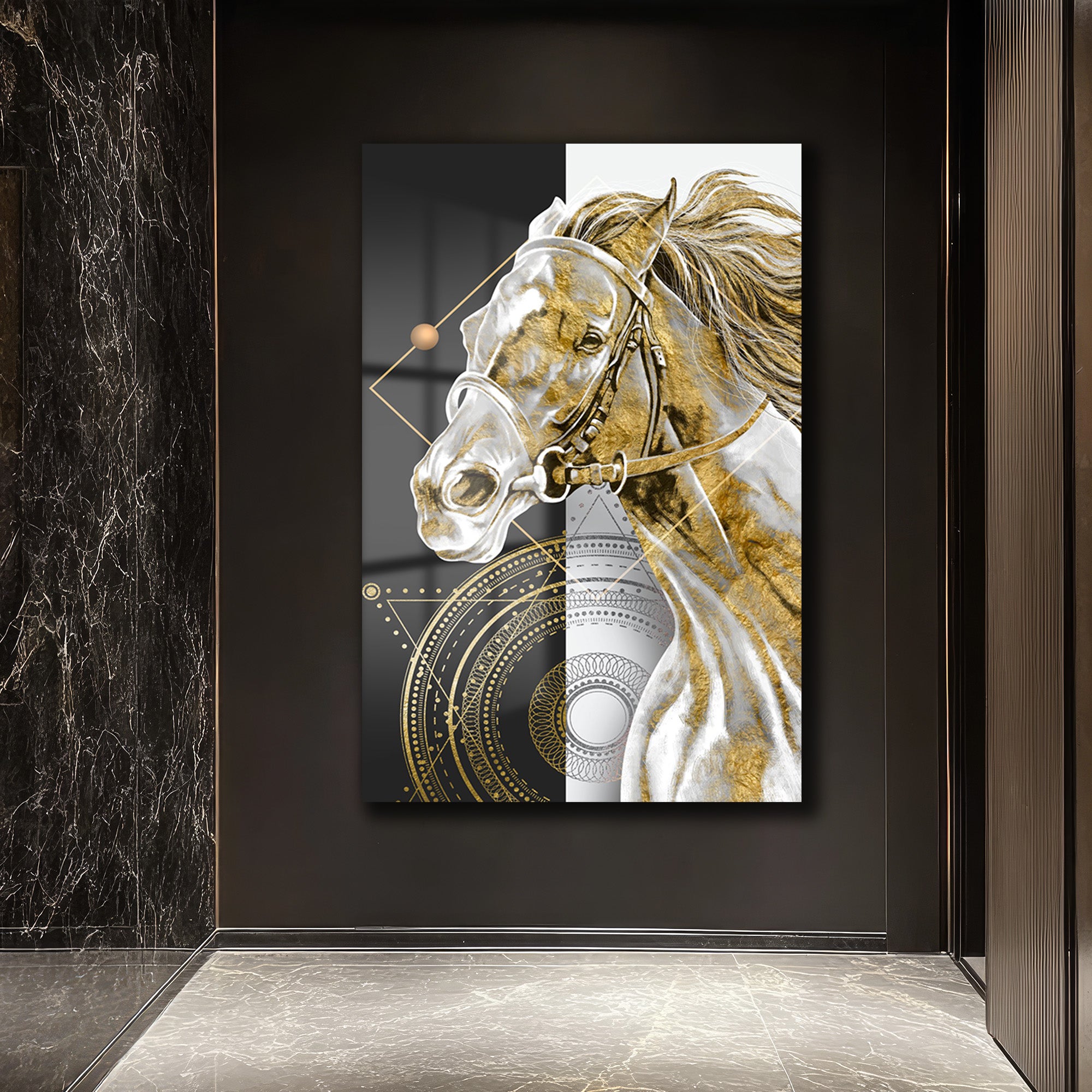 Asil At Gold Detaylı Modern Cam Tablo