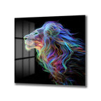 Majestik Neon Aslan Dijital Sanat Cam Tablo