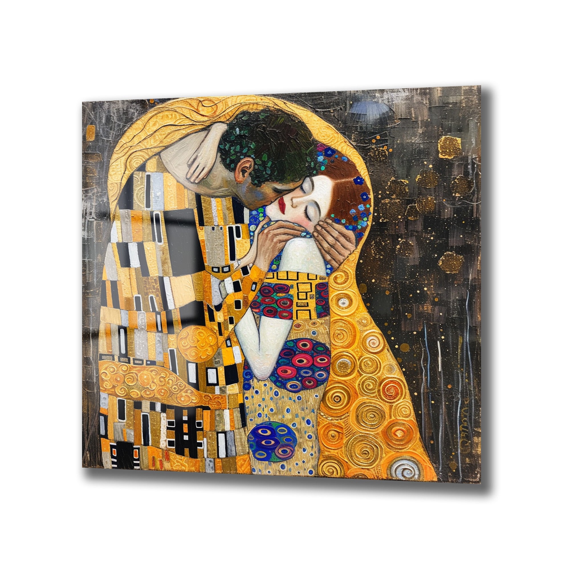 Aşkın Altın Dokunuşu: Gustav Klimt Öpücük Cam Tablo