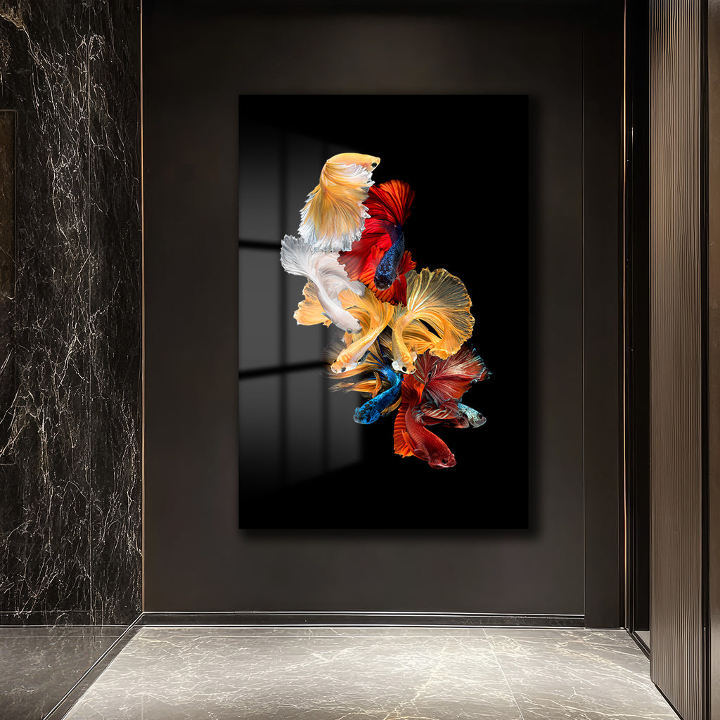 Betta Balıkları Sualtı Dansı Modern Cam Tablo