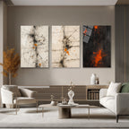 Enerjik Sıçramalar Cam Tablo Üçlüsü - Modern Soyut Sanat Üçlü Set