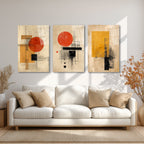 Bauhaus Etkili Soyut Geometrik Cam Tablo Seti - Modern Duvar Dekorasyonu Üçlü Set