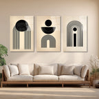 Modern Minimalist Geometrik Siyah Beyaz Cam Tablo Seti Üçlü Set