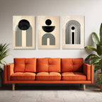 Modern Minimalist Geometrik Siyah Beyaz Cam Tablo Seti Üçlü Set