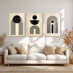 Modern Minimalist Geometrik Siyah Beyaz Cam Tablo Seti Üçlü Set