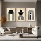 Modern Minimalist Geometrik Siyah Beyaz Cam Tablo Seti Üçlü Set