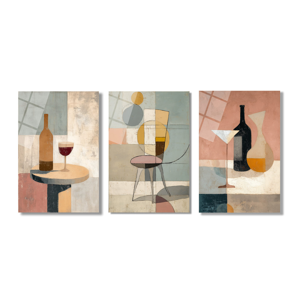 Soyut Sanatın Zarafeti: Modern Still Life Üçlü Cam Tablo Seti Üçlü Set