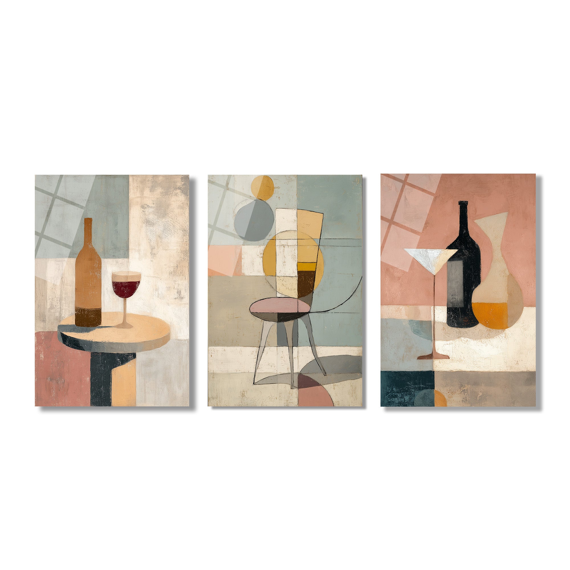 Soyut Sanatın Zarafeti: Modern Still Life Üçlü Cam Tablo Seti Üçlü Set