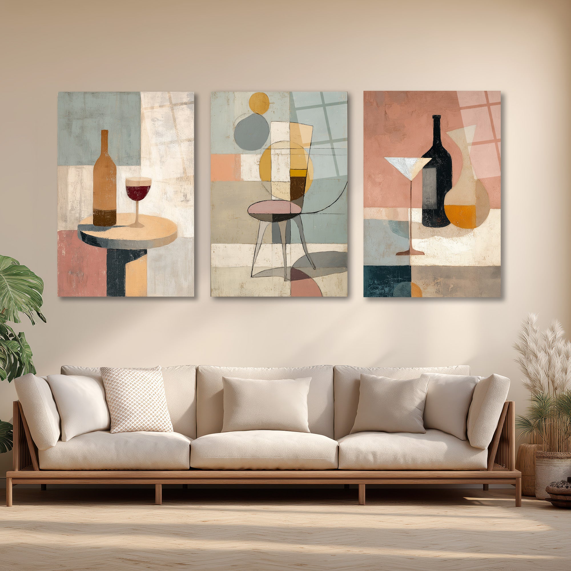 Soyut Sanatın Zarafeti: Modern Still Life Üçlü Cam Tablo Seti Üçlü Set
