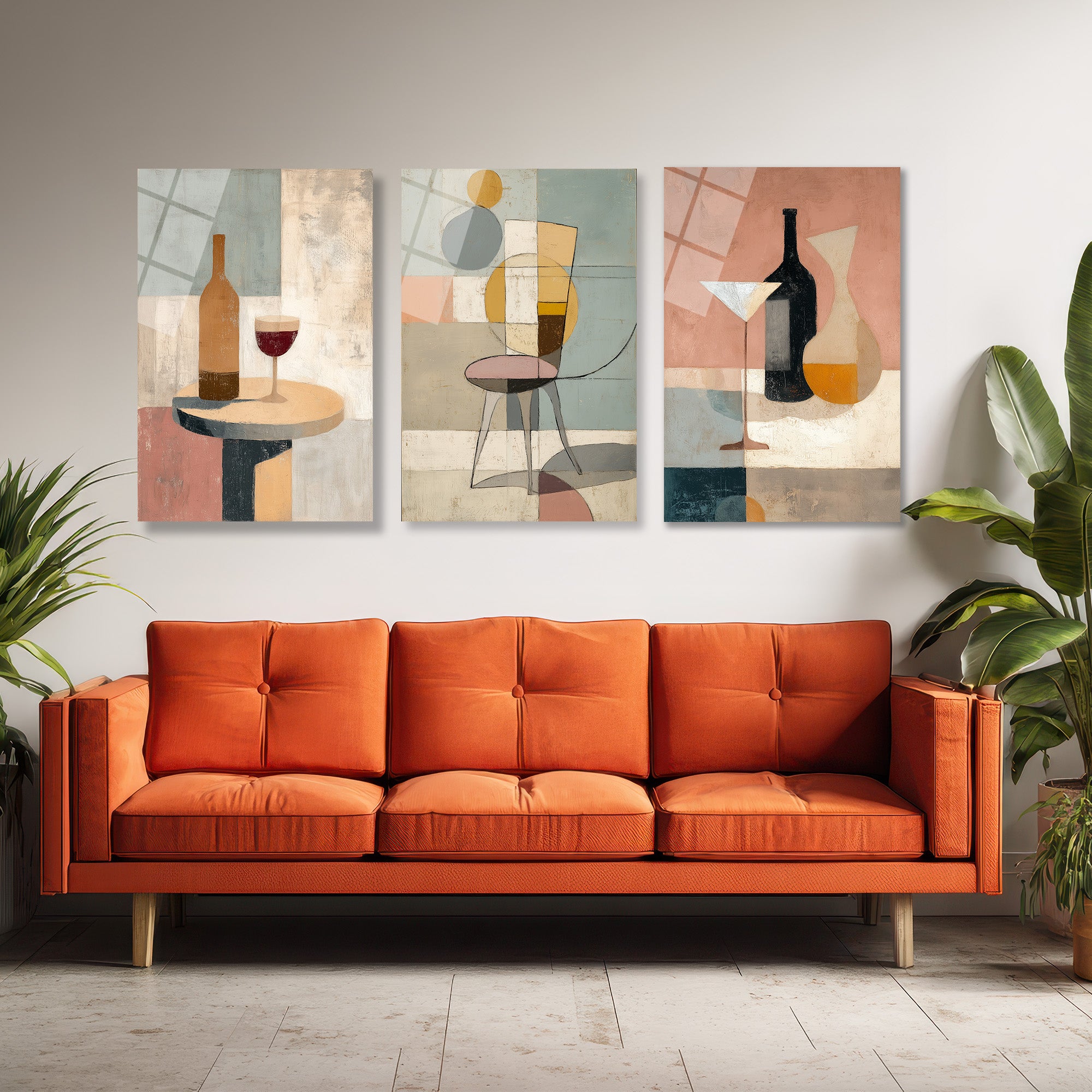 Soyut Sanatın Zarafeti: Modern Still Life Üçlü Cam Tablo Seti Üçlü Set
