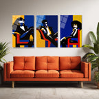 Modern Şıklık Üçlü Figür Pop Art Cam Tablo Seti Üçlü Set
