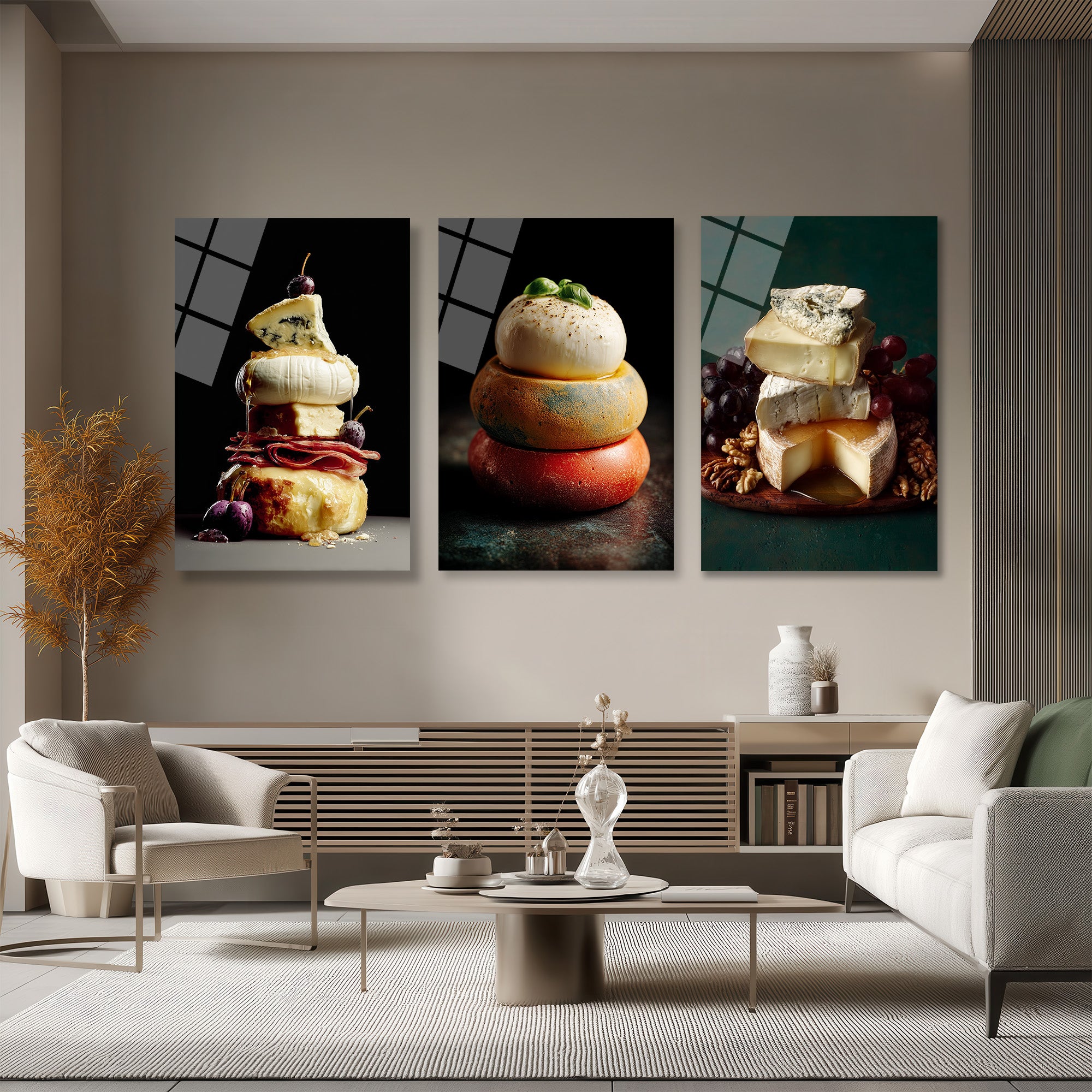 Gourmet Peynir Şöleni Cam Tablo Seti - Mutfak ve Salon Dekorasyonu Üçlü Set