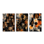 Modern Soyut Siyah & Bronz Cam Tablo Seti - 3 Parça Üçlü Set