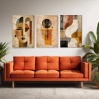 Modern Sanat Soyut Yüz ve Geometrik Desenler Üçlü Cam Tablo Seti Üçlü Set