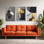 Modern Soyut Geometrik Gold ve Mermer Dokulu 3'lü Cam Tablo Seti Üçlü Set
