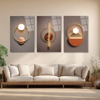 Lüks Geometrik Işıltılar Üçlü Cam Tablo Seti - Modern Soyut Sanat Üçlü Set