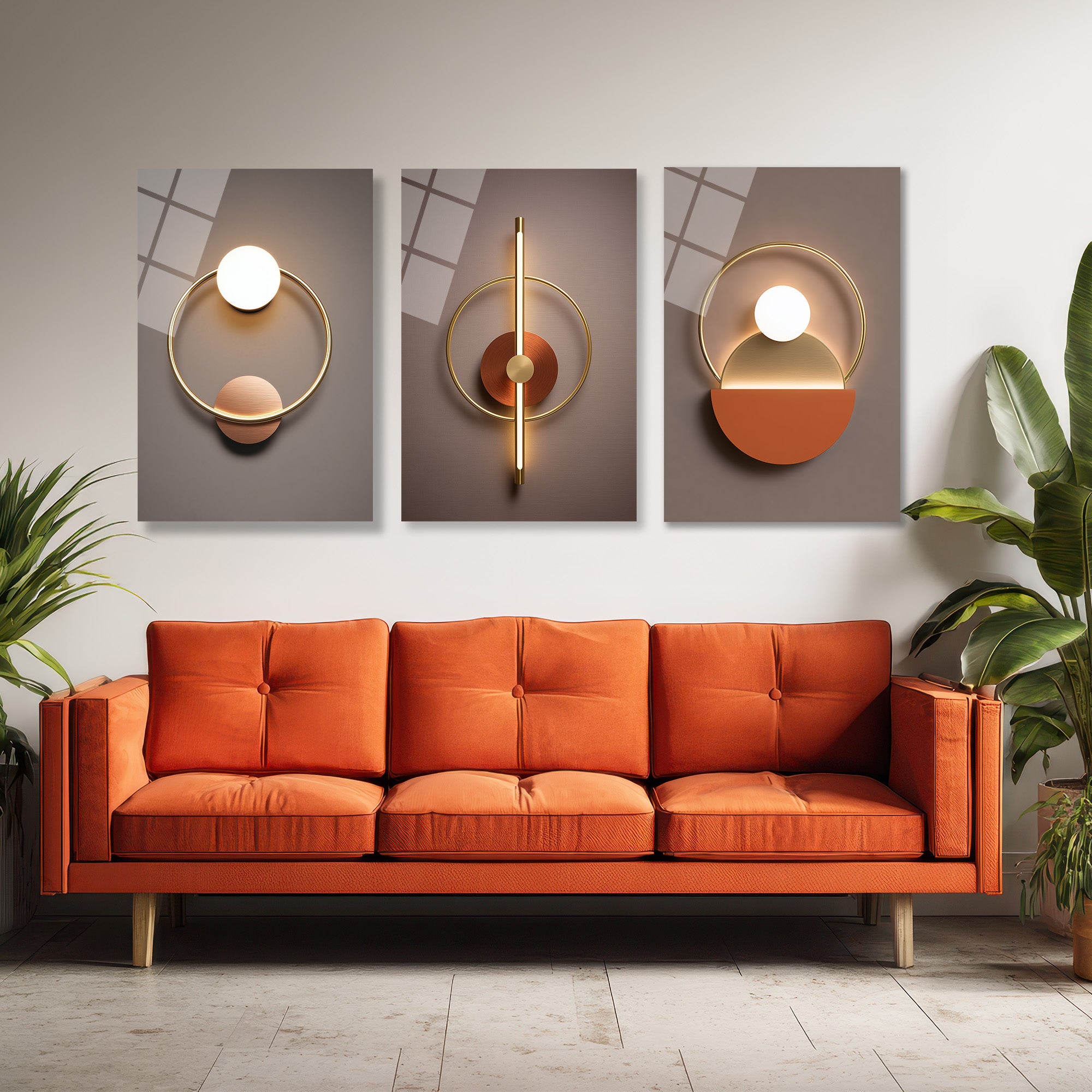 Lüks Geometrik Işıltılar Üçlü Cam Tablo Seti - Modern Soyut Sanat Üçlü Set
