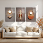 Lüks Geometrik Işıltılar Üçlü Cam Tablo Seti - Modern Soyut Sanat Üçlü Set