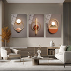 Lüks Geometrik Işıltılar Üçlü Cam Tablo Seti - Modern Soyut Sanat Üçlü Set
