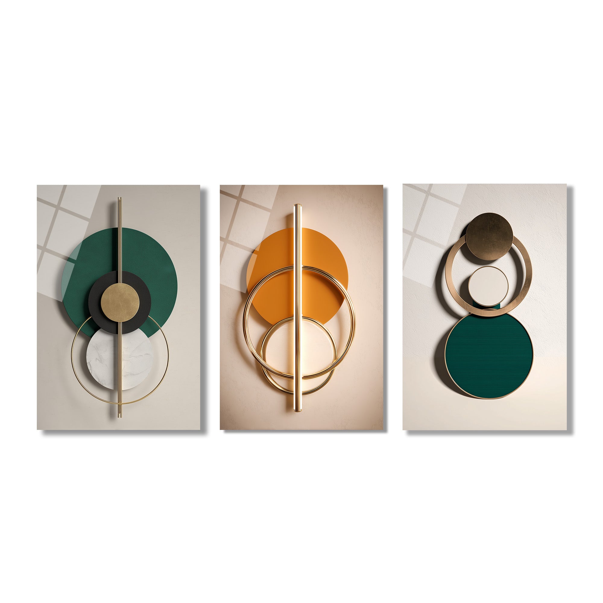 Modern Geometrik Soyut Tasarım Cam Tablo Üçlü Set