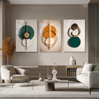 Modern Geometrik Soyut Tasarım Cam Tablo Üçlü Set