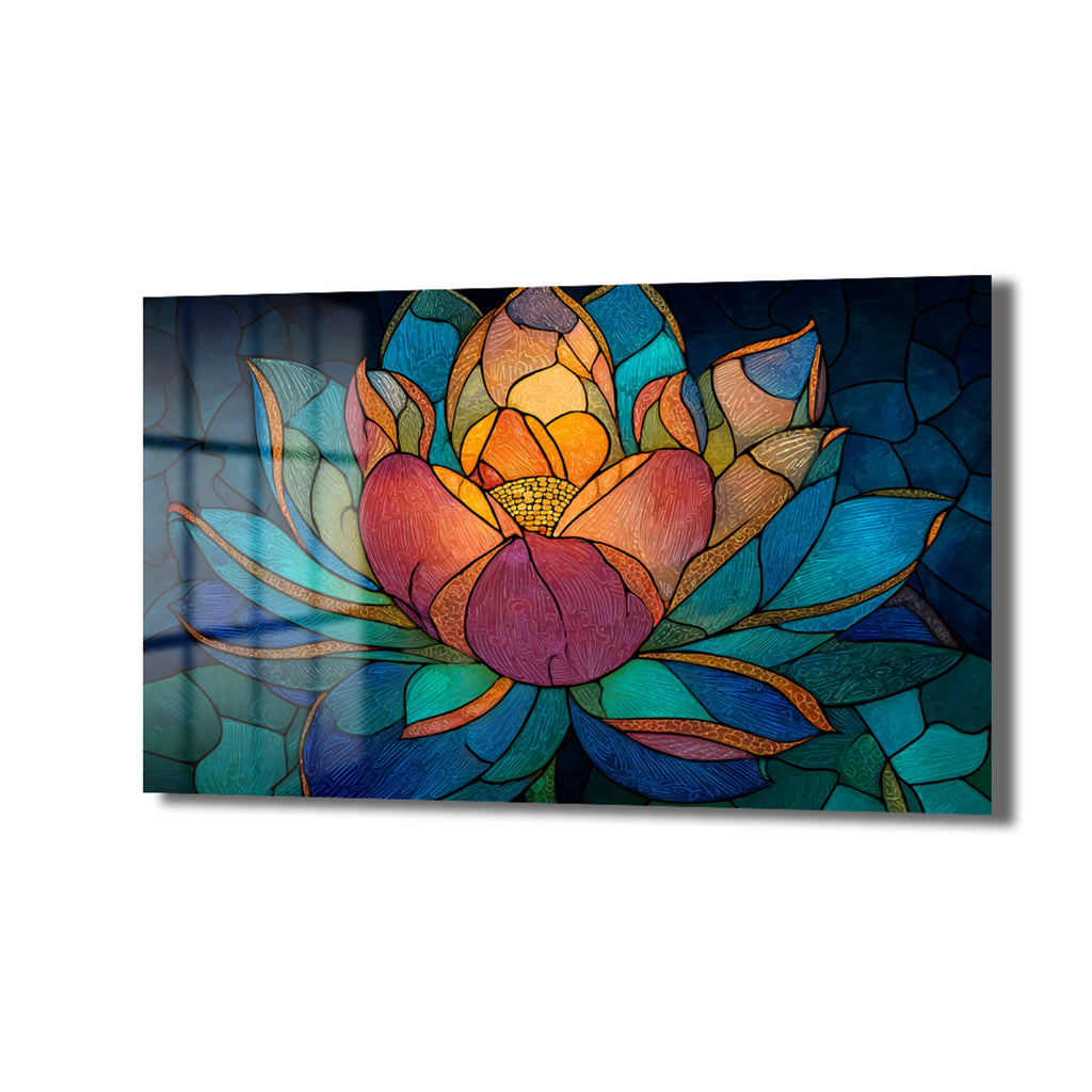 Lotus Çiçeği Mozaik Sanat Cam Tablo - Canlı Renklerle Duvar Dekoru