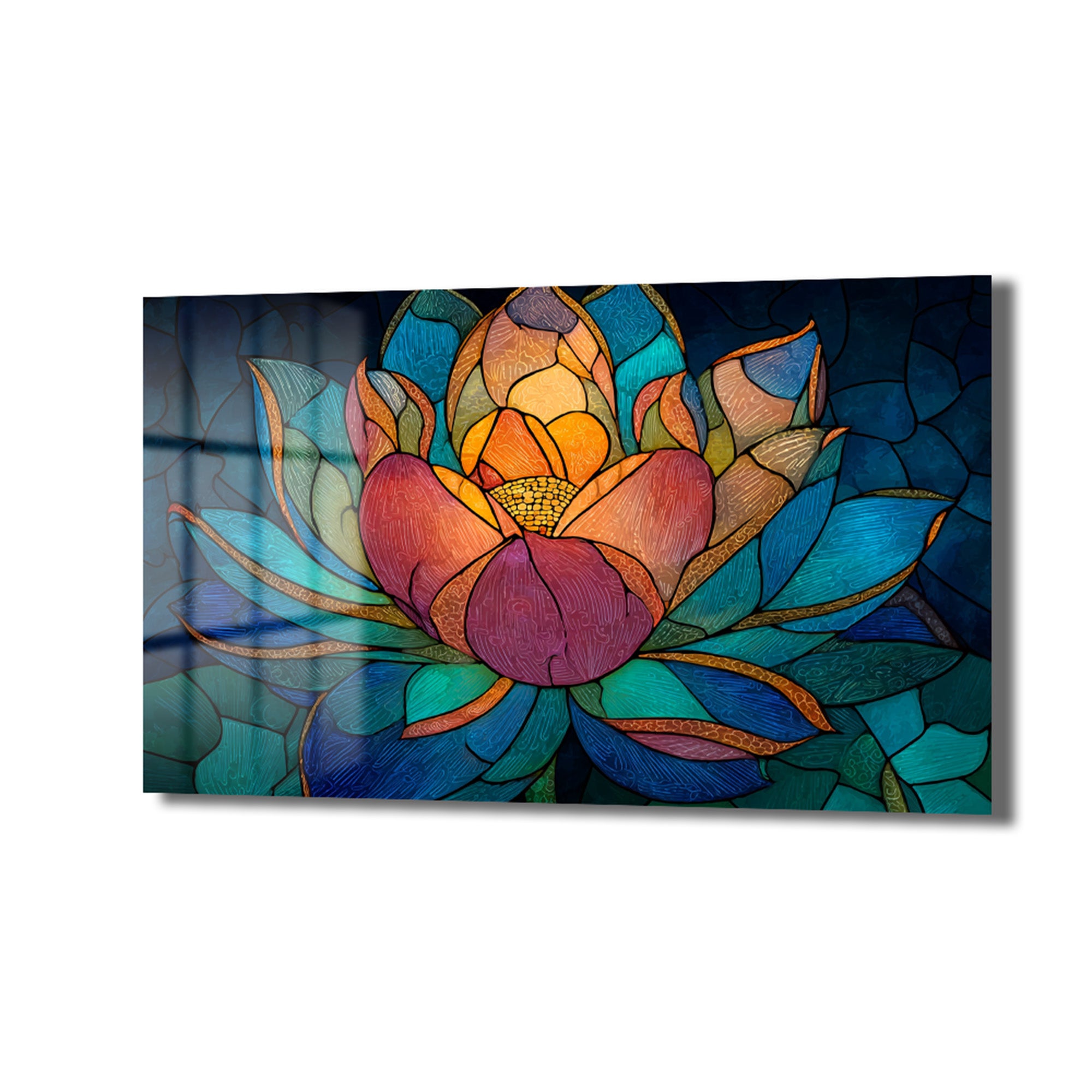 Lotus Çiçeği Mozaik Sanat Cam Tablo - Canlı Renklerle Duvar Dekoru