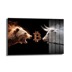 Bitcoin Boğa ve Ayı Savaşı Cam Tablo - Kripto Sanatı ve Piyasa Dinamiği