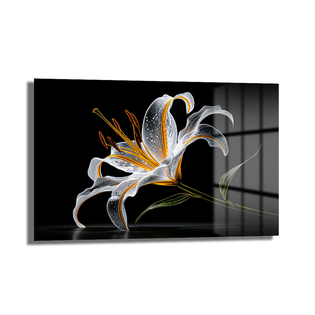 Büyüleyici Işıltılı Zambak Çiçeği Modern Cam Tablo