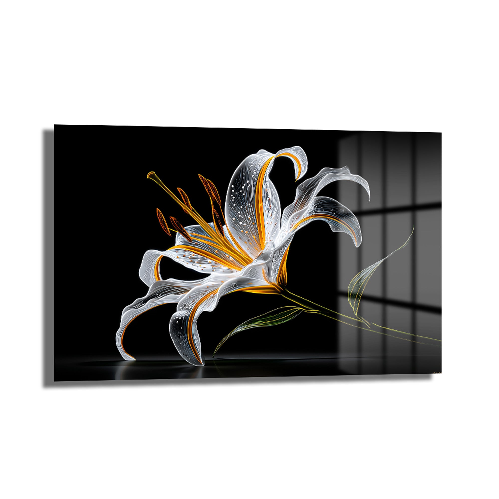 Büyüleyici Işıltılı Zambak Çiçeği Modern Cam Tablo