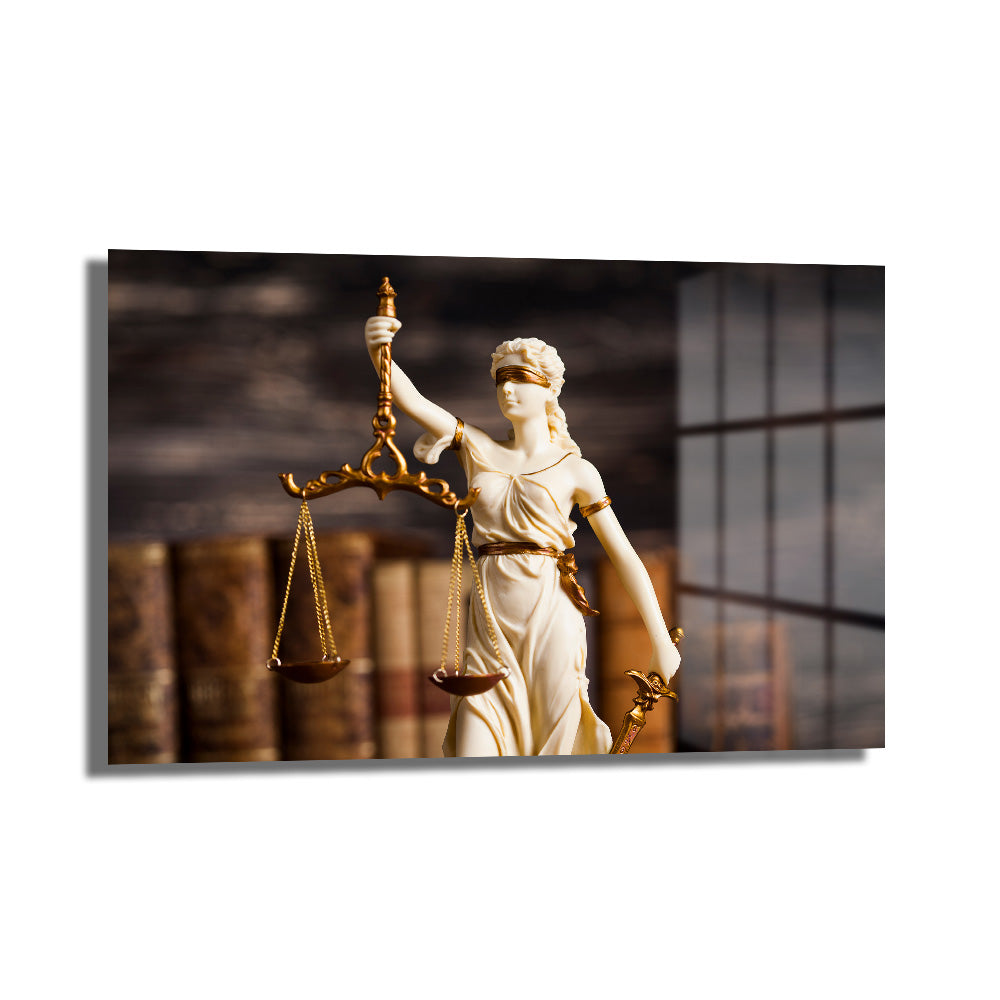 Adaletin Simgesi Lady Justice Cam Tablo | Hukuk Temalı Lüks Duvar Dekoru