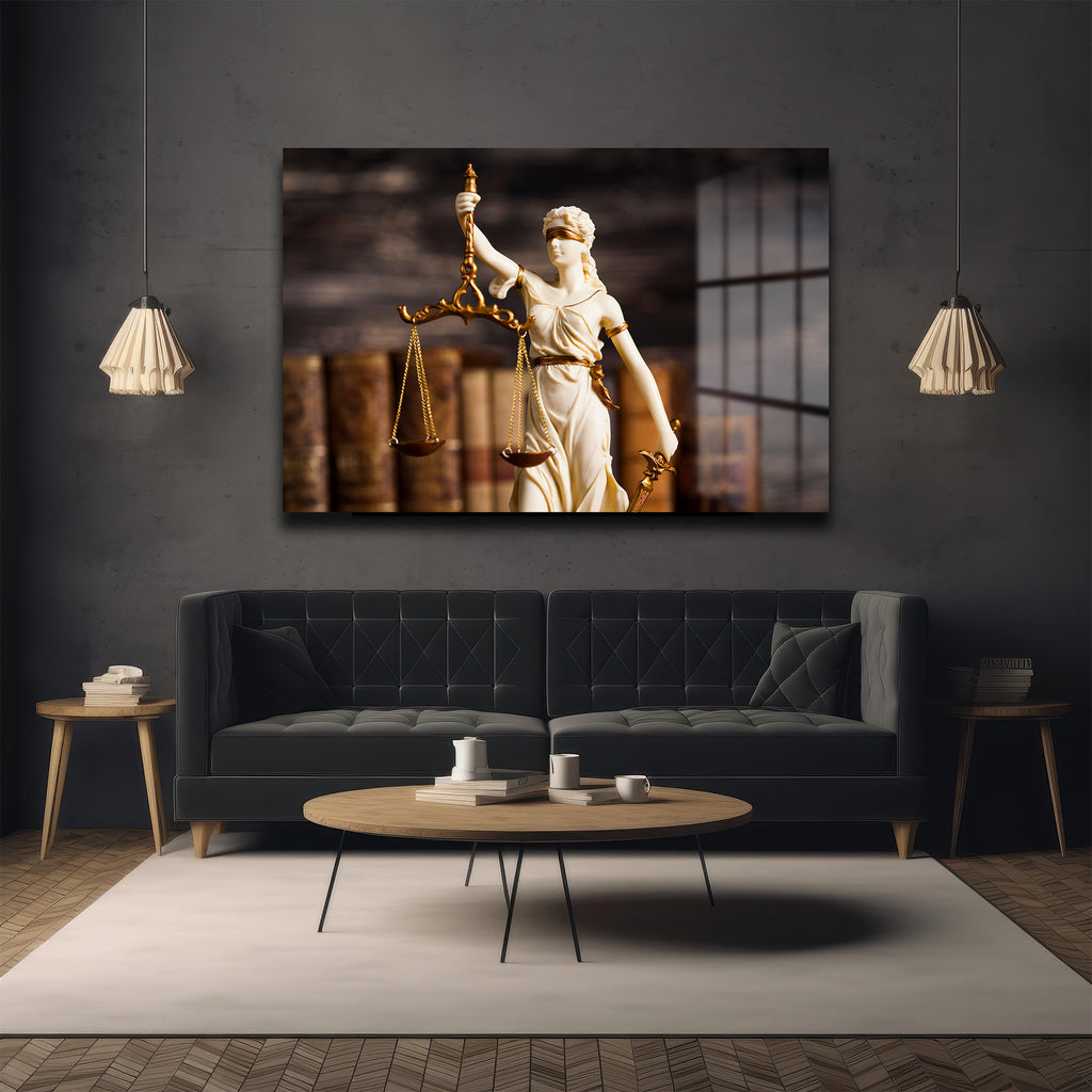 Adaletin Simgesi Lady Justice Cam Tablo | Hukuk Temalı Lüks Duvar Dekoru