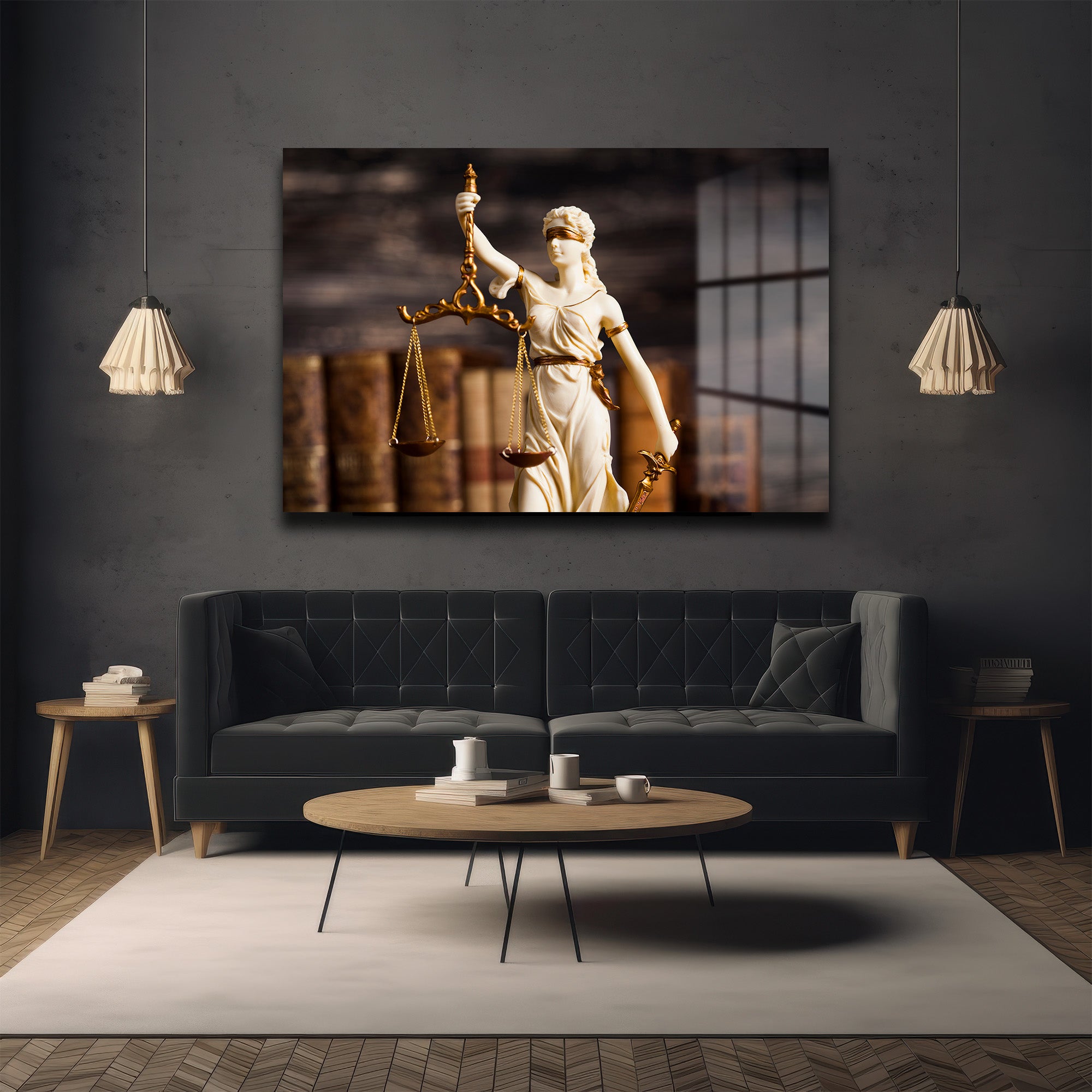 Adaletin Simgesi Lady Justice Cam Tablo | Hukuk Temalı Lüks Duvar Dekoru