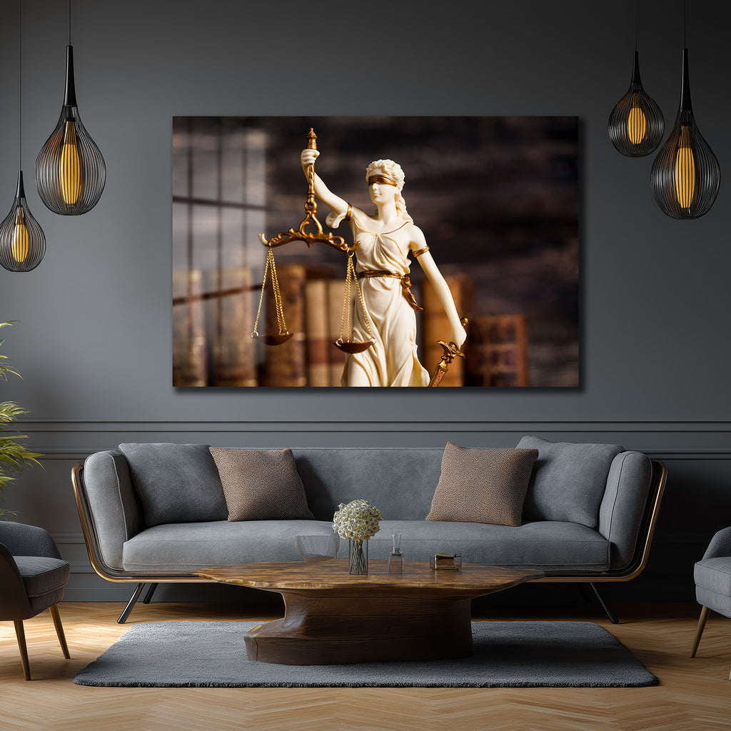 Adaletin Simgesi Lady Justice Cam Tablo | Hukuk Temalı Lüks Duvar Dekoru