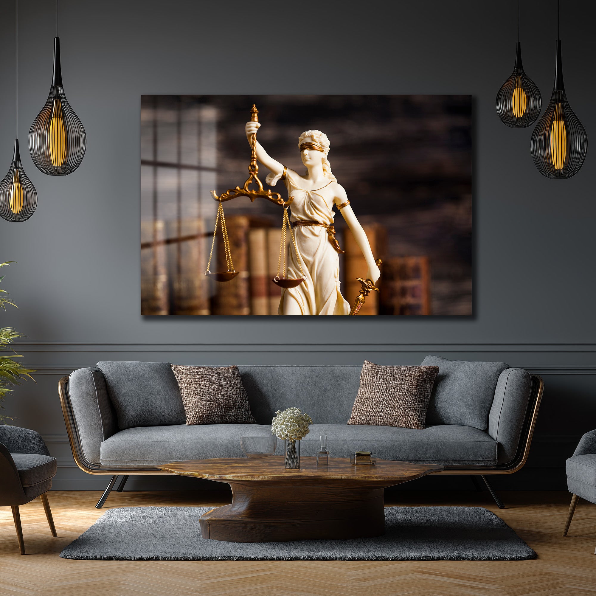 Adaletin Simgesi Lady Justice Cam Tablo | Hukuk Temalı Lüks Duvar Dekoru
