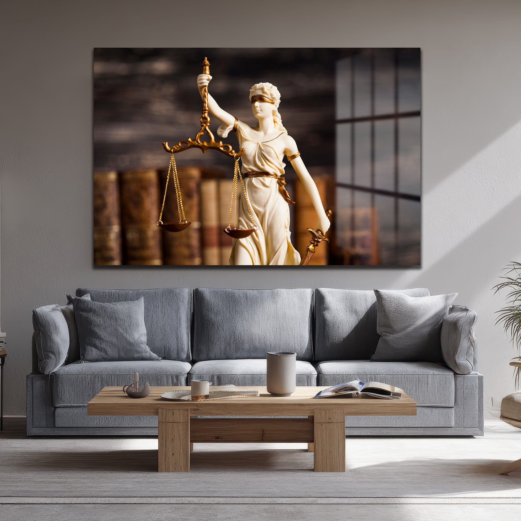 Adaletin Simgesi Lady Justice Cam Tablo | Hukuk Temalı Lüks Duvar Dekoru