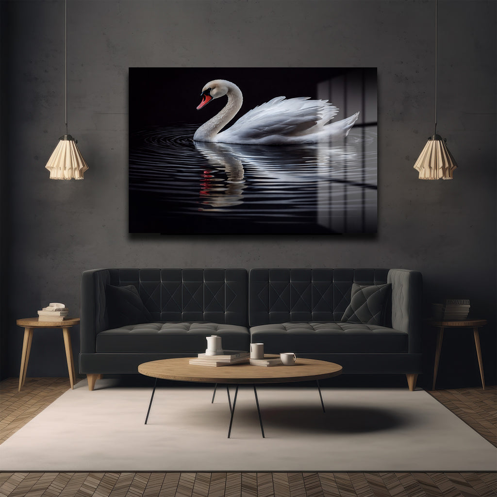 Zarafet Senfonisi: Kuğu Temalı Modern Temperli Cam Tablo