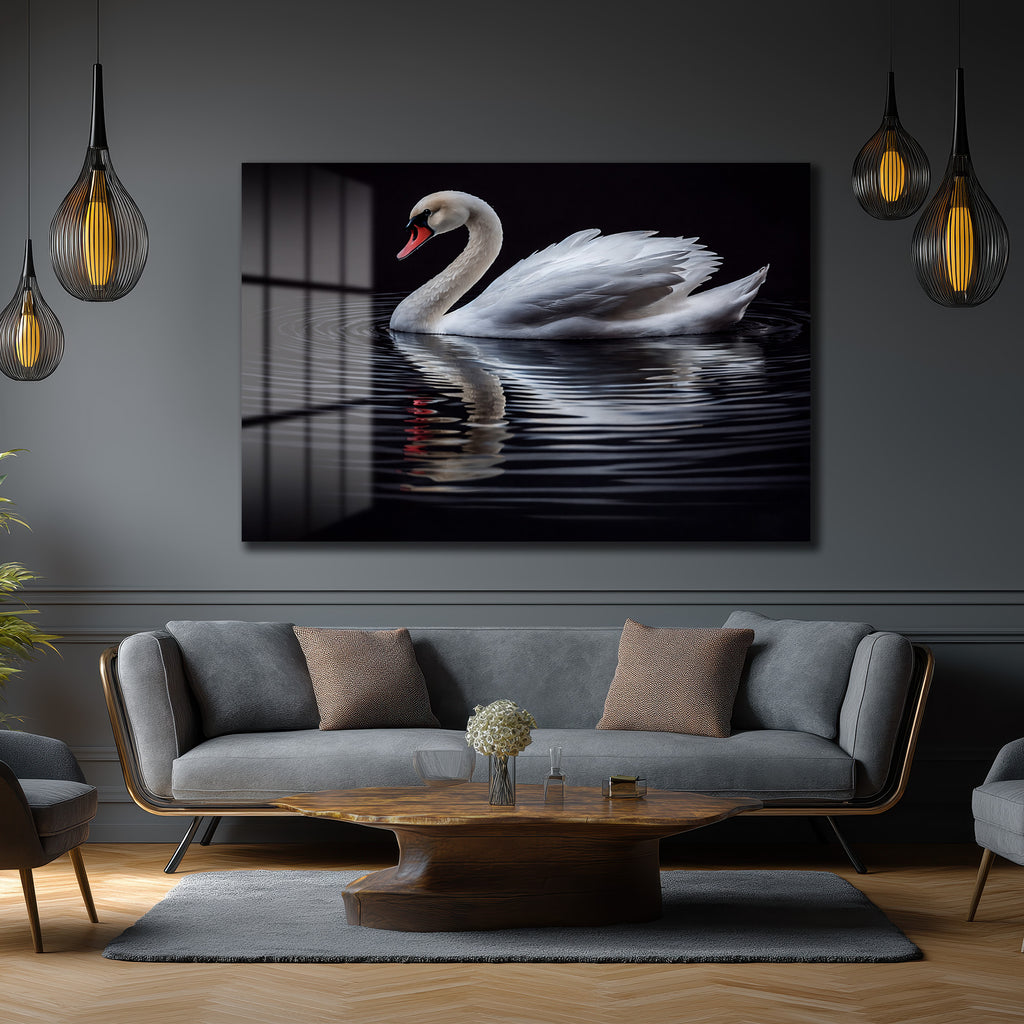 Zarafet Senfonisi: Kuğu Temalı Modern Temperli Cam Tablo