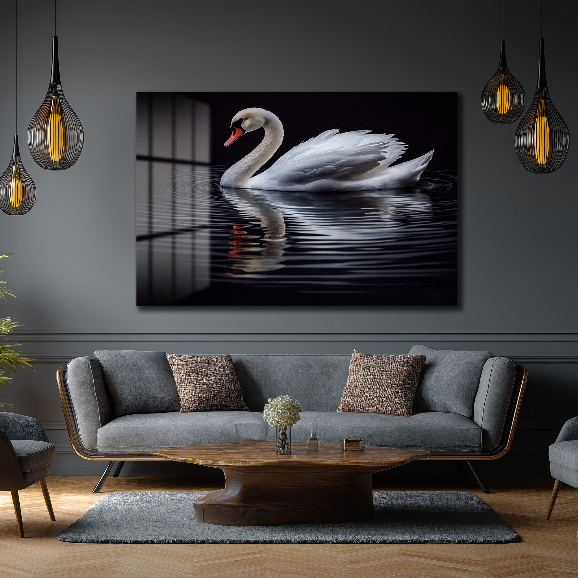 Zarafet Senfonisi: Kuğu Temalı Modern Temperli Cam Tablo