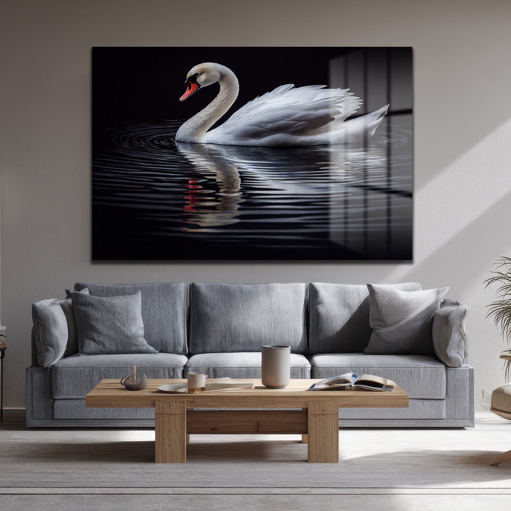 Zarafet Senfonisi: Kuğu Temalı Modern Temperli Cam Tablo